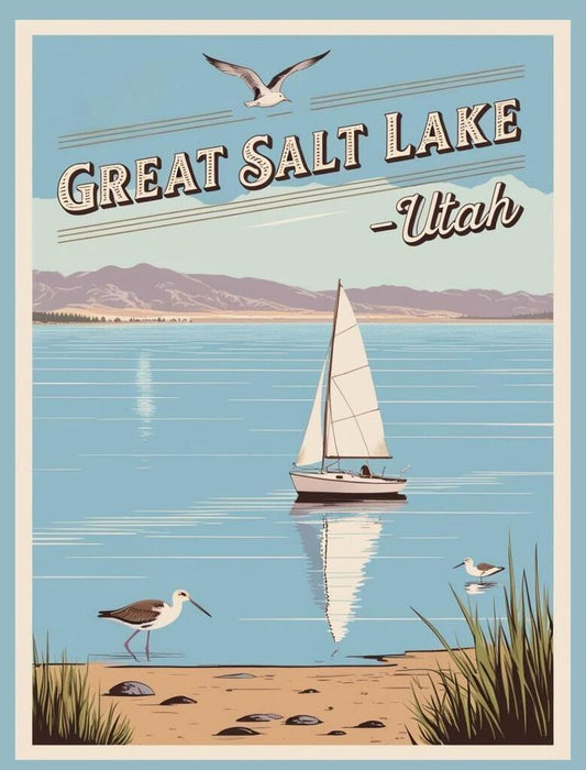 Utah Great Salt Lake Retro Travel Poster Box of 10 Blank Note Cards 4x5 267344