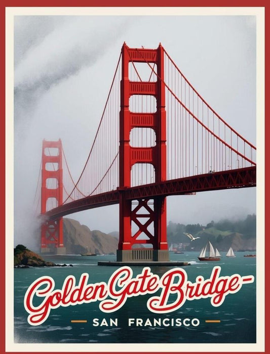 California Golden Gate Bridge San Francisco Retro Travel Poster Box of 10 Blank Note Cards 4x5 267352