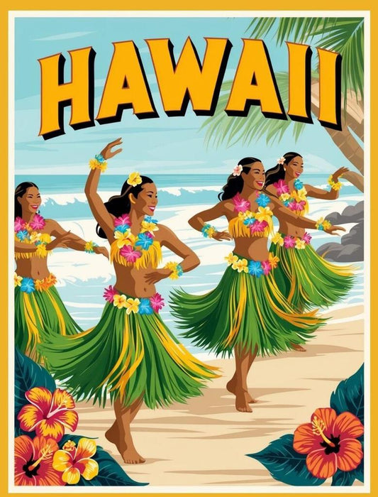 Hawaii Hula Dancers Beach Ocean Retro Travel Poster Box of 10 Blank Note Cards 4x5 267365