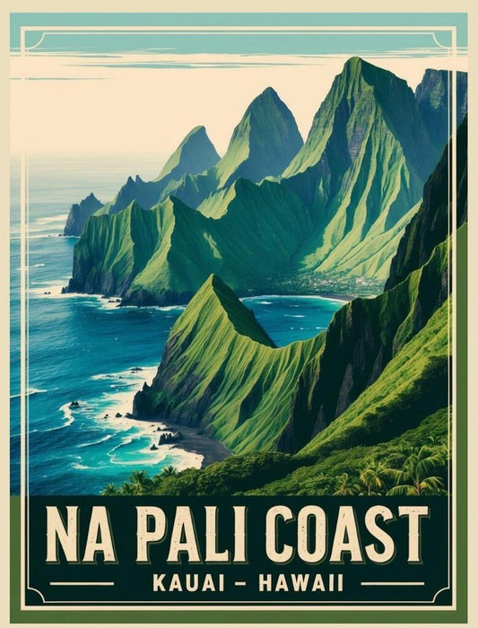 Hawaii Na Pali Coast Kauai Retro Travel Poster Box of 10 Blank Note Cards 4x5 267366