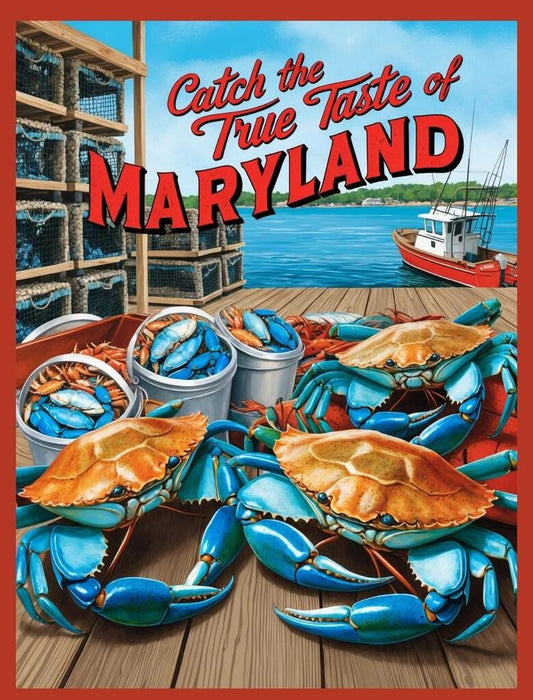 Maryland Catch The Taste Blue Crabs Retro Travel Poster Box of 10 Blank Note Cards 4x5 267381