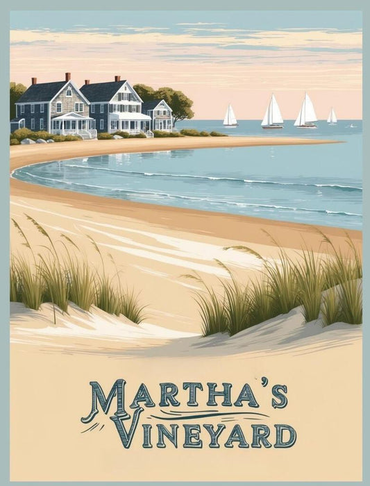 Massachusetts Marthas Vineyard Retro Travel Poster Box of 10 Blank Note Cards 4x5 267385