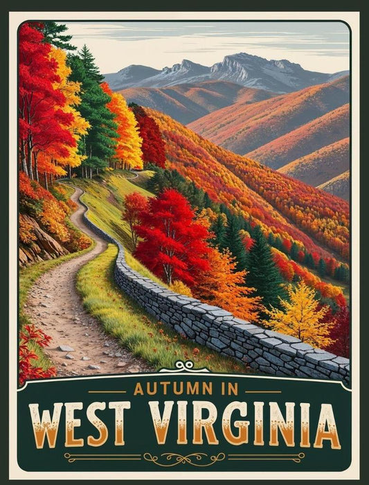 West Virginia Autumn Fall Mountains Retro Travel Poster Box of 10 Blank Note Cards 4x5 267388