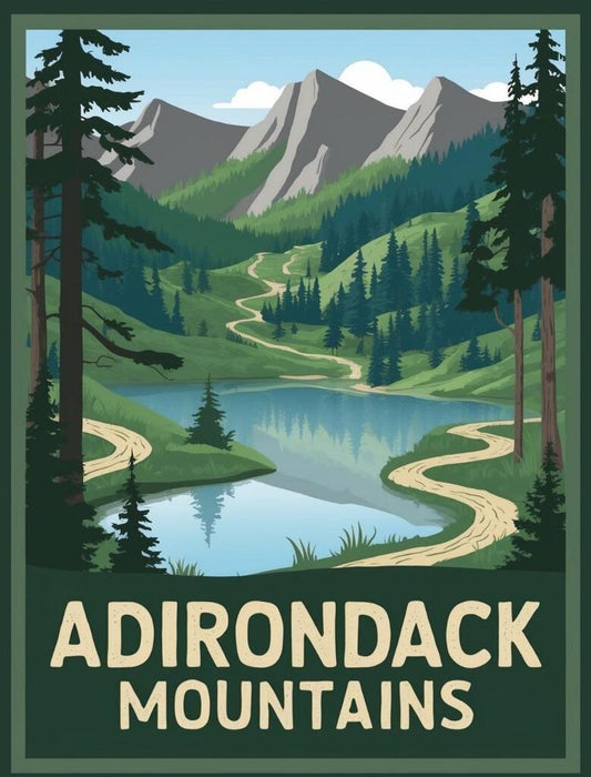 New York Adirondack Mountains Retro Travel Poster Box of 10 Blank Note Cards 4x5 267408