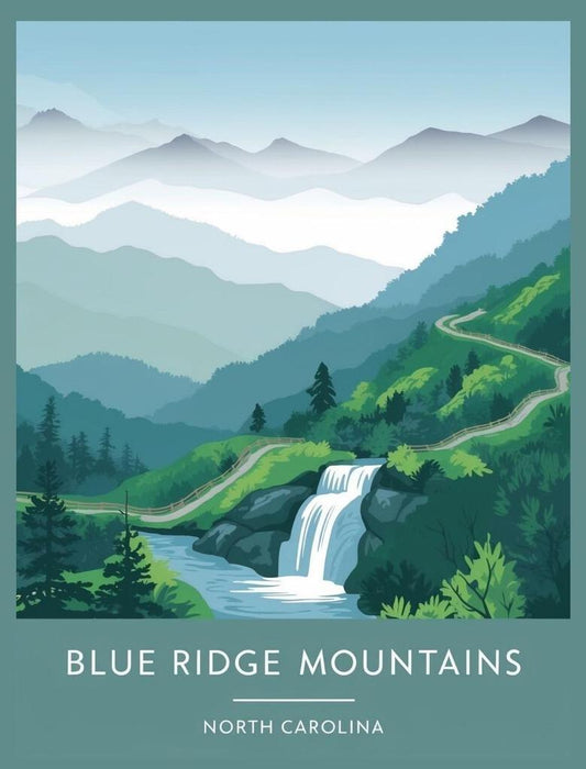 North Carolina Blue Ridge Mountains Retro Travel Poster Box of 10 Blank Note Cards 4x5 267414