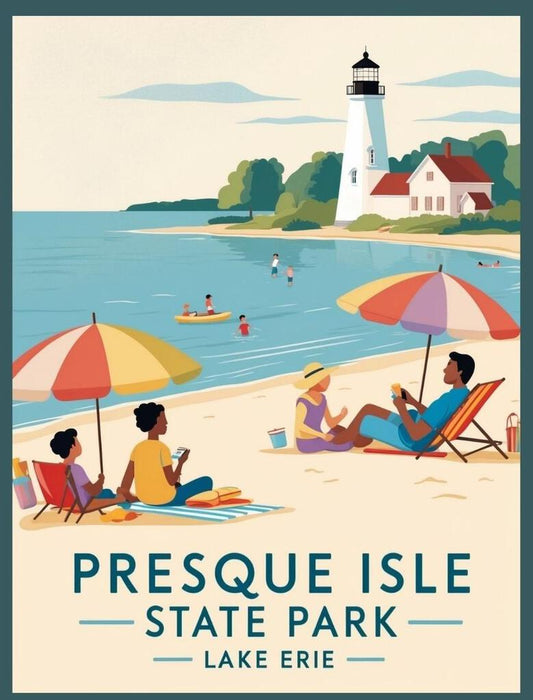 Pennsylvania Presque Isle State Park Retro Travel Poster Box of 10 Blank Note Cards 4x5 267419
