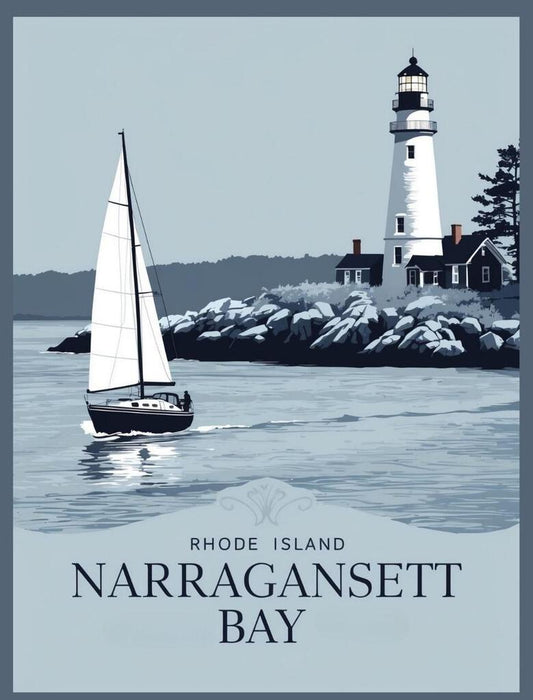 Rhode Island Narragansett Bay Retro Travel Poster Box of 10 Blank Note Cards 4x5 267421