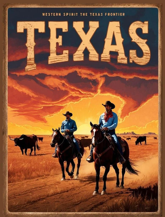 Texas Western Spirit Texas Frontier Cowboy Retro Travel Poster Box of 10 Blank Note Cards 4x5 267425