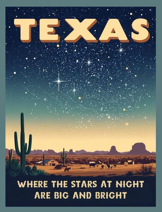 Texas Stars At Night Are Big And Bright Retro Travel Poster Box of 10 Blank Note Cards 4x5  267426