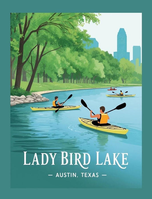 Texas Austin Lady Bird Lake Retro Travel Poster Box of 10 Blank Note Cards 4x5 267587