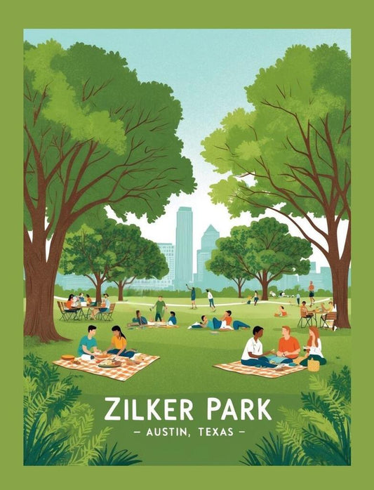 Texas Austin Zilker Park Retro Travel Poster Box of 10 Blank Note Cards 4x5 267590