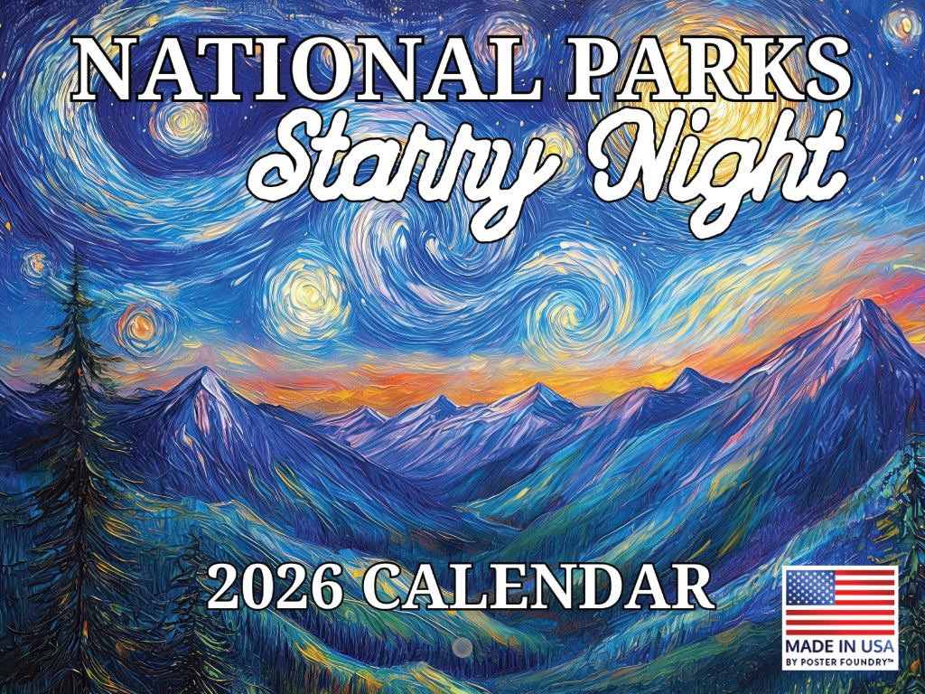 National Parks Starry Night Calendar 2026 Monthly Wall Van Gogh Style