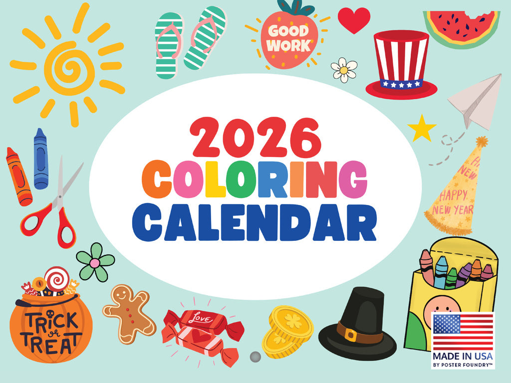 Kids Coloring Calendar 2026 Color Your Own Monthly Wall Calender 12 Month | American Made In The USA 268320