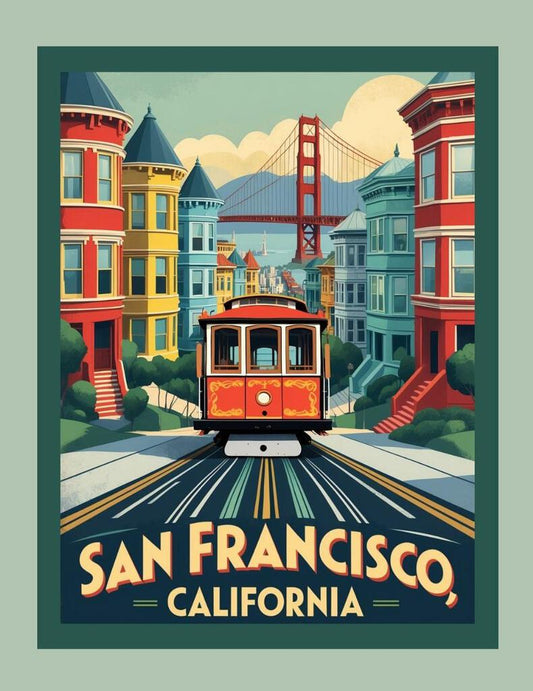 California Cable Cars San Francisco Travel Poster Art Box of 10 Blank Note Cards 4x5 268631