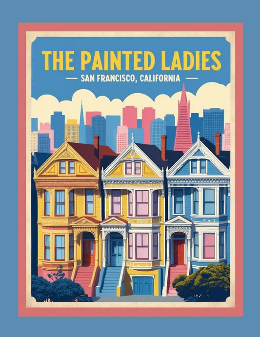 California Painted Ladies San Francisco Travel Poster Art Box of 10 Blank Note Cards 4x5 268633