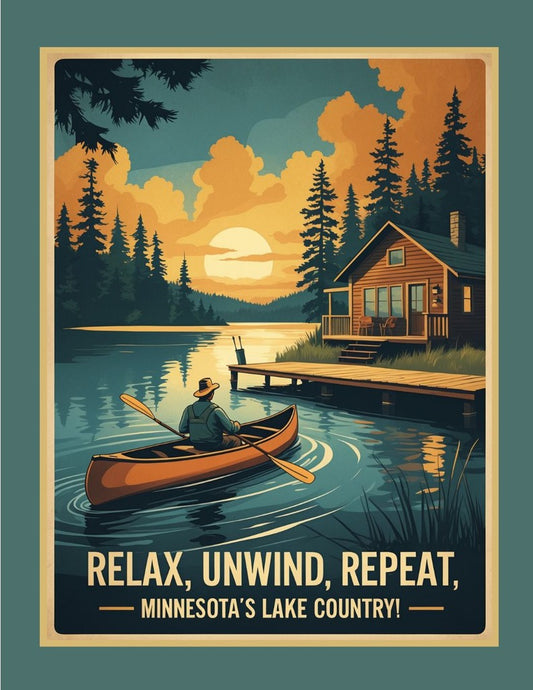 Minnesota Lake Country Relax Unwind Repeat Retro Travel Box of 10 Blank Note Cards 4x5 268710