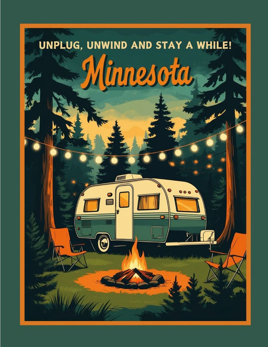 Minnesota Camping Unplug Unwind Stay A While Retro Travel Box of 10 Blank Note Cards 4x5 268711