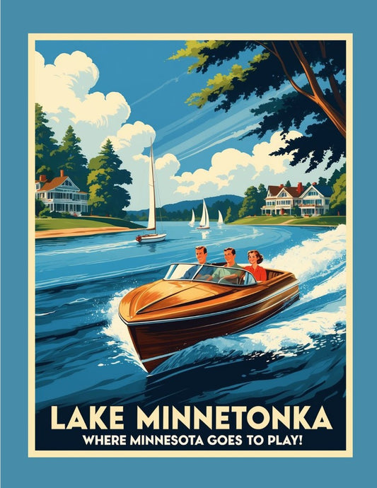 Minnesota Lake Minnetonka Goes To Play Retro Travel Box of 10 Blank Note Cards 4x5 268716
