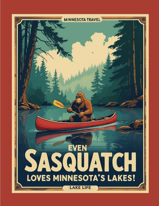 Minnesota Sasquatch Loves Minnesota Lakes Retro Travel Box of 10 Blank Note Cards 4x5 268717