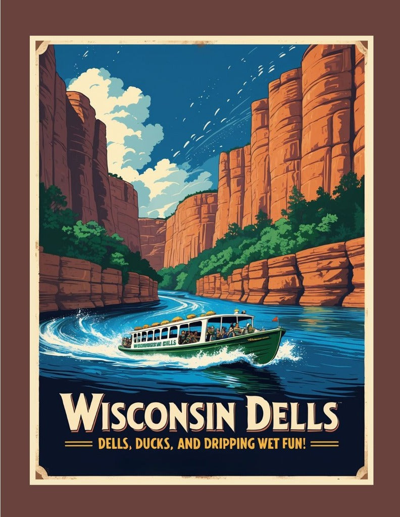 Wisconsin Dells Ducks Dripping Wet Fun Retro Travel Box of 10 Blank Note Cards 4x5 268718