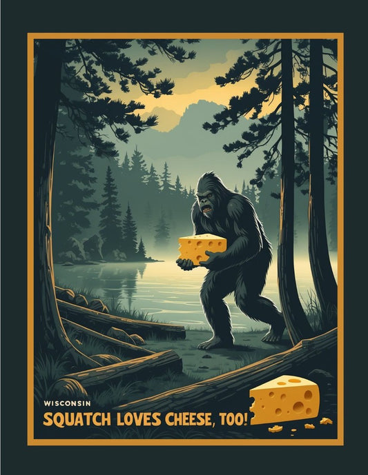 Wisconsin Sasquatch Squatch Loves Cheese Too Retro Travel Box of 10 Blank Note Cards 4x5 268721