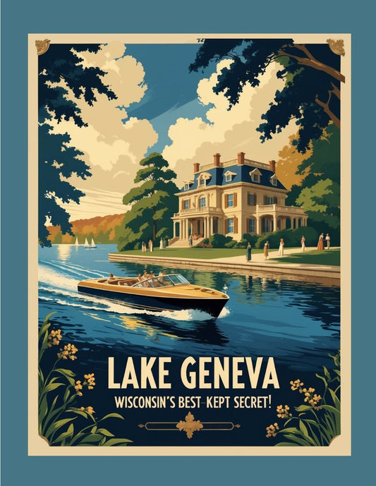 Wisconsin Lake Geneva Retro Travel Box of 10 Blank Note Cards 4x5 268724