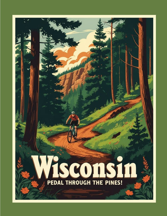 Wisconsin Cycling Pedal Through The Pines Retro Travel Box of 10 Blank Note Cards 4x5 268726