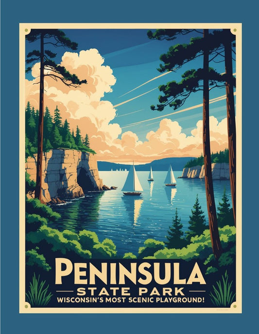 Wisconsin Peninsula State Park Scenic Playground Retro Travel Box of 10 Blank Note Cards 4x5 268727