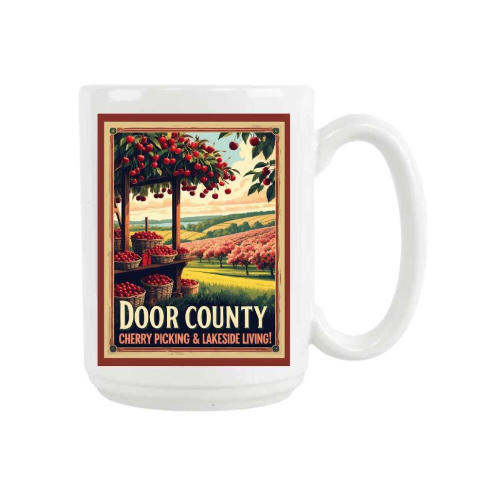 Wisconsin Door County Cherry Cherries Retro Travel Ceramic Coffee Mug 15 oz 269020