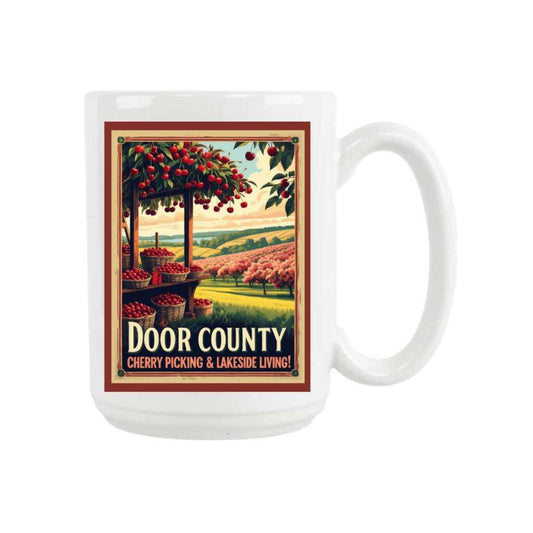 Wisconsin Door County Cherry Cherries Retro Travel Ceramic Coffee Mug 15 oz 269020