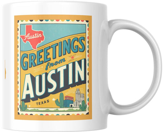 Texas Greetings From Austin Retro Travel Ceramic Coffee Mug 12 oz 269060