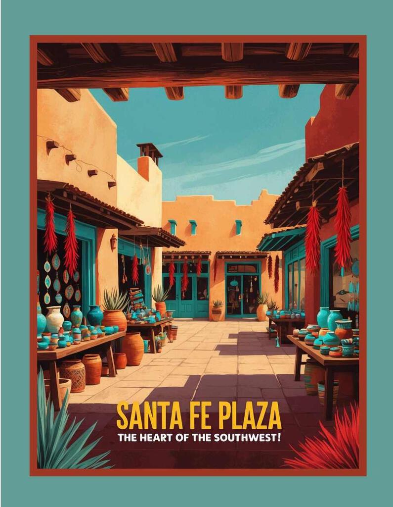 New Mexico Santa Fe Plaza Heart Of Southwest Retro Travel Box of 10 Blank Note Cards 4x5 269086