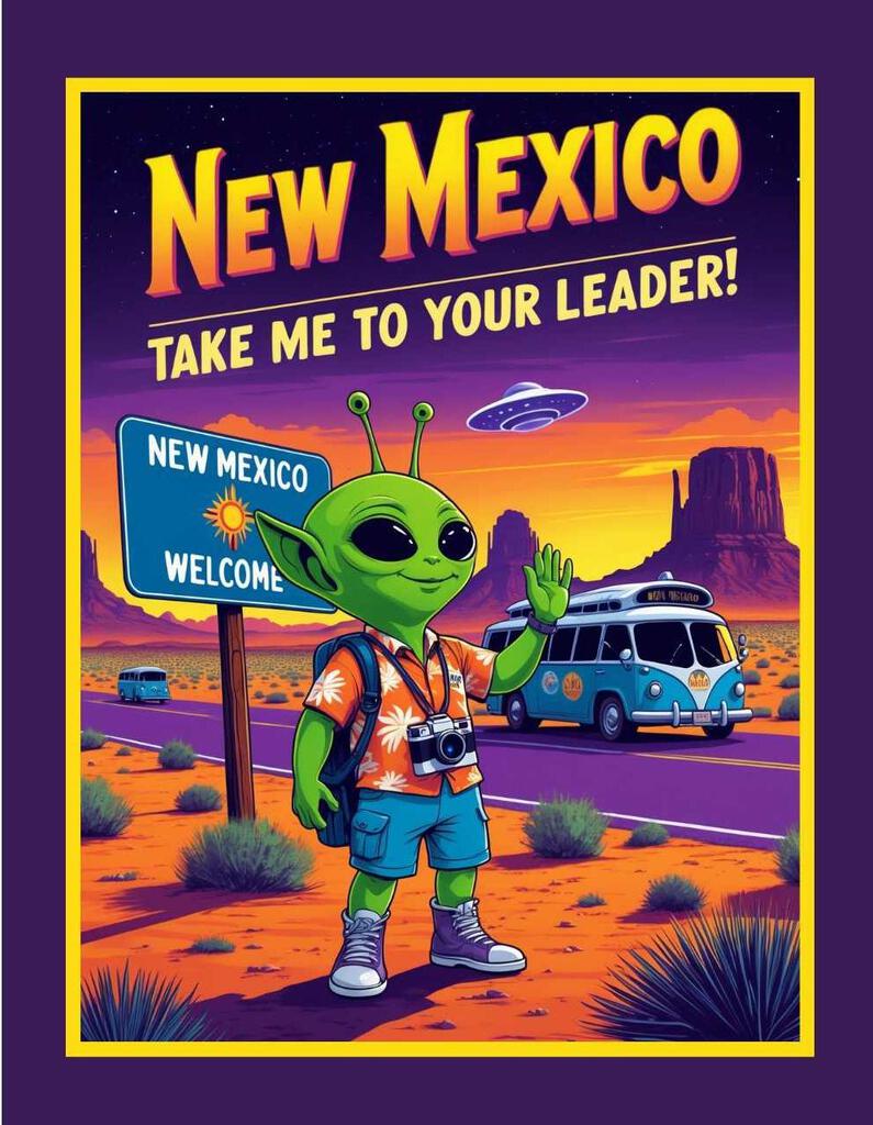 New Mexico Take Me To Your Leader Alien Tourist Travel Box of 10 Blank Note Cards 4x5 269091