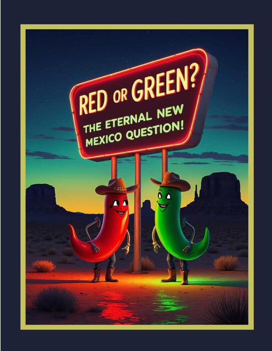 New Mexico Red Or Green Chile Eternal Question Retro Travel Box of 10 Blank Note Cards 4x5 269095