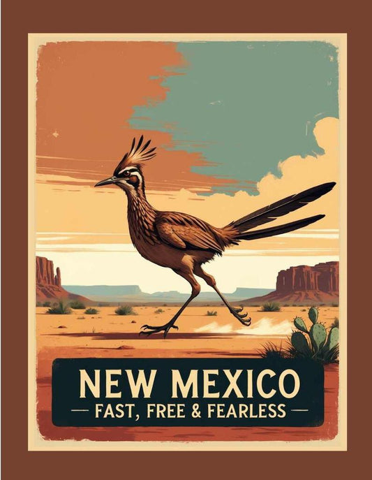 New Mexico Roadrunner Fast Free Fearless Retro Travel Box of 10 Blank Note Cards 4x5  269101