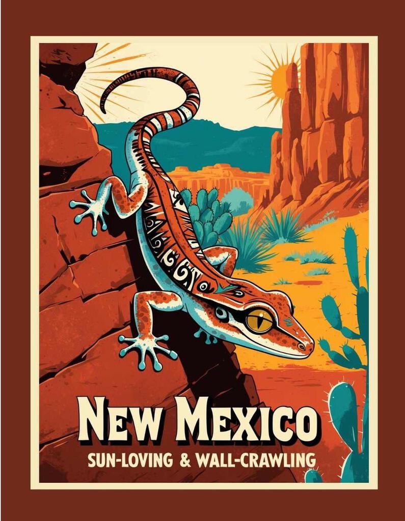 New Mexico Gecko Stylized Sun Loving Wall Crawling Retro Travel Box of 10 Blank Note Cards 4x5 269102