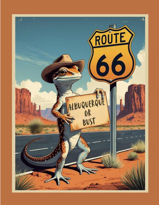 New Mexico Route 66 Albuqueque Or Bust Cowboy Gecko Retro Travel Box of 10 Blank Note Cards 4x5 269105