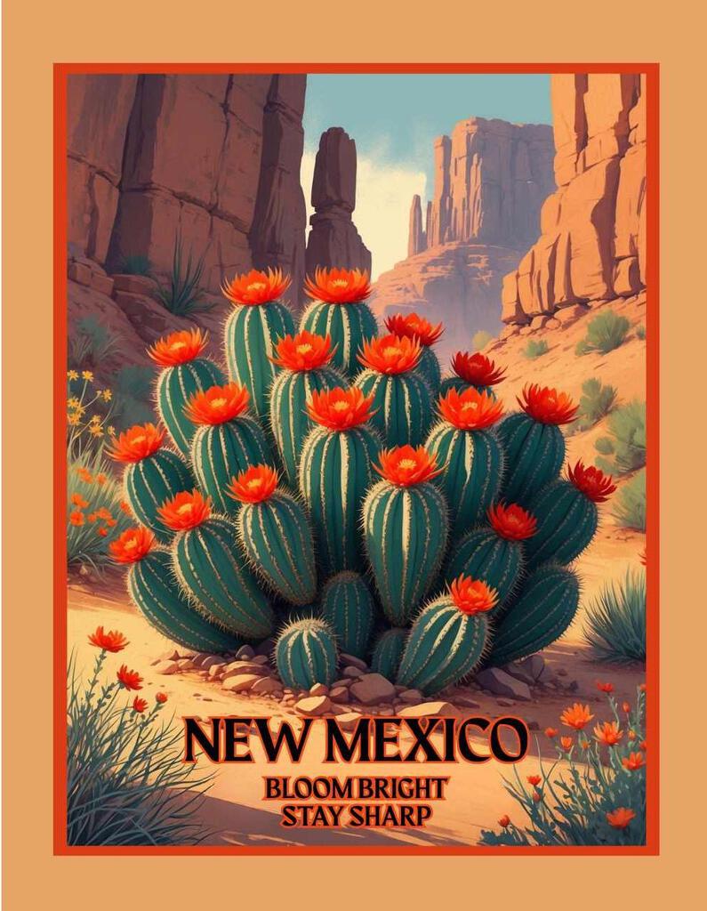 New Mexico Claret Cup Cactus Bloom Bright Retro Travel Box of 10 Blank Note Cards 4x5 269108