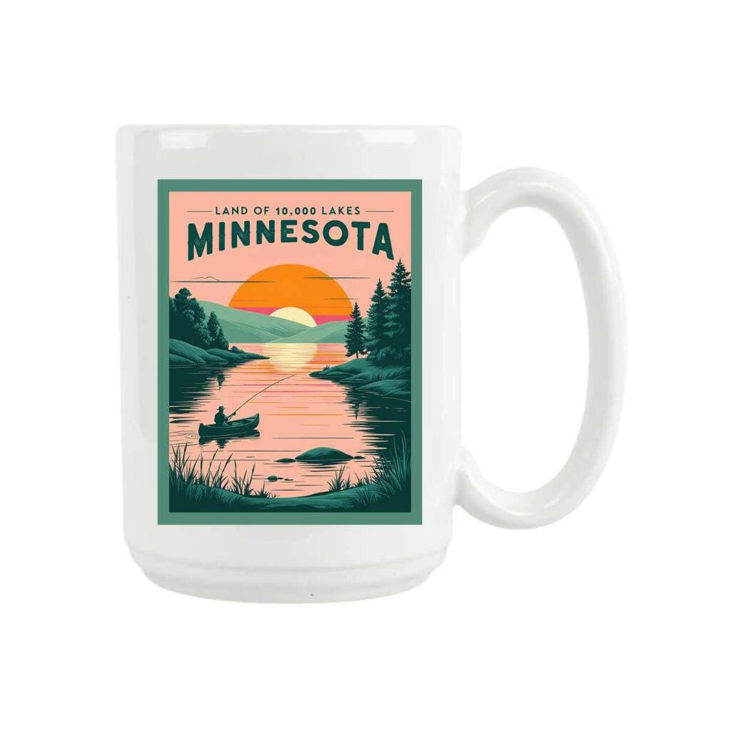 Minnesota Land Of 10000 Lakes Retro Travel Poster Art Ceramic Coffee Mug 15 oz 269115