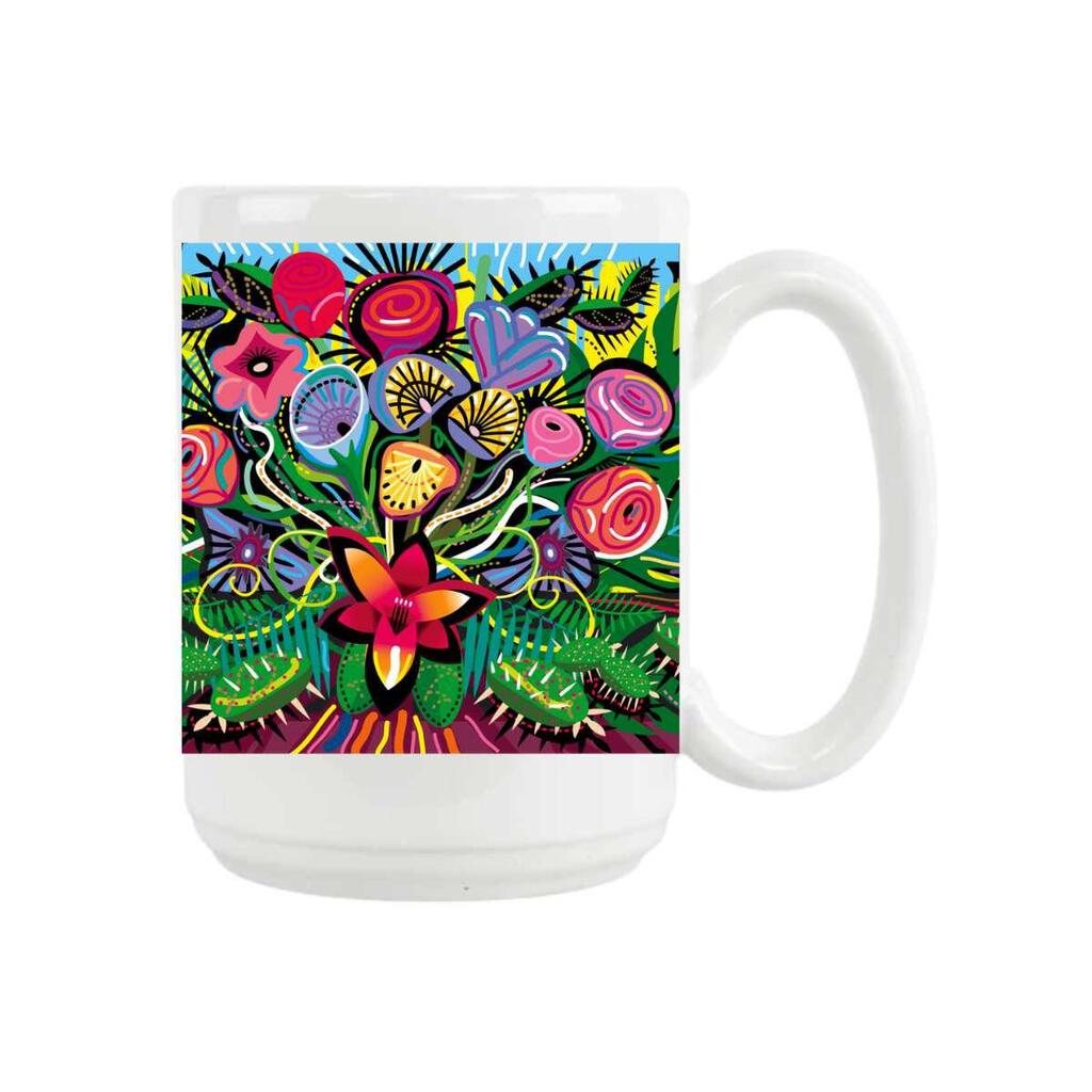 CUSTOM Blooming Flower Bouquet Vivid Southwest Ceramic Coffee Mug Tea Cup Fun Novelty Gift 15 oz 269194