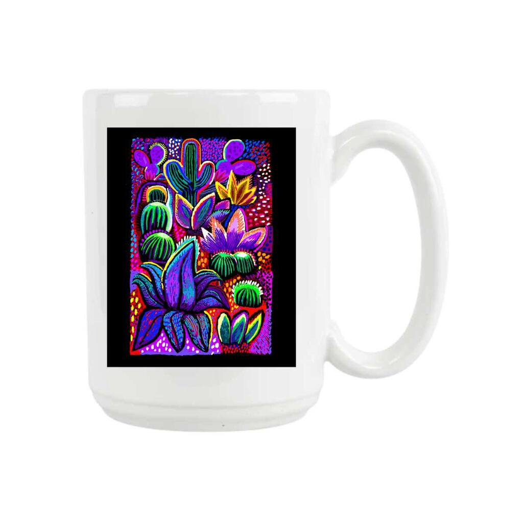 CUSTOM Desert Garden Flowering Cactus At Night Ceramic Coffee Mug Tea Cup Fun Novelty Gift 15 oz 269195