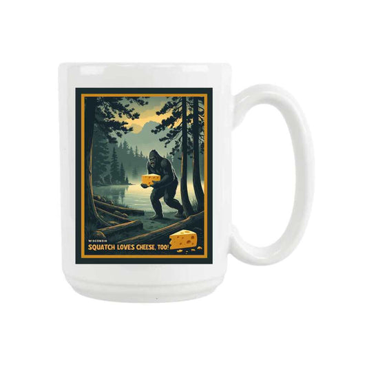 CUSTOM Wisconsin Sasquatch Squatch Loves Cheese Too Ceramic Coffee Mug Tea Cup Fun Novelty Gift 15 oz 269203
