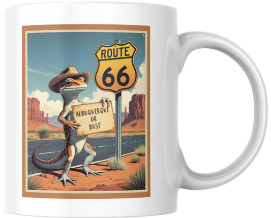 New Mexico Route 66 Albuquerque Or Bust Cowboy Gecko Ceramic Coffee Mug Cup Novelty Gift 12 oz 269211