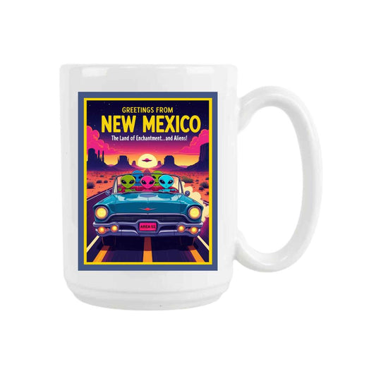 CUSTOM New Mexico Greetings From New Mexico Land Of Aliens Retro Travel Ceramic Coffee Mug 15oz 269215