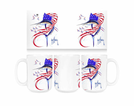 Guy Harvey Sail America Patriotic Sailfish Ceramic Coffee Mug Tea Cup Fun Novelty Gift 15 oz 269240
