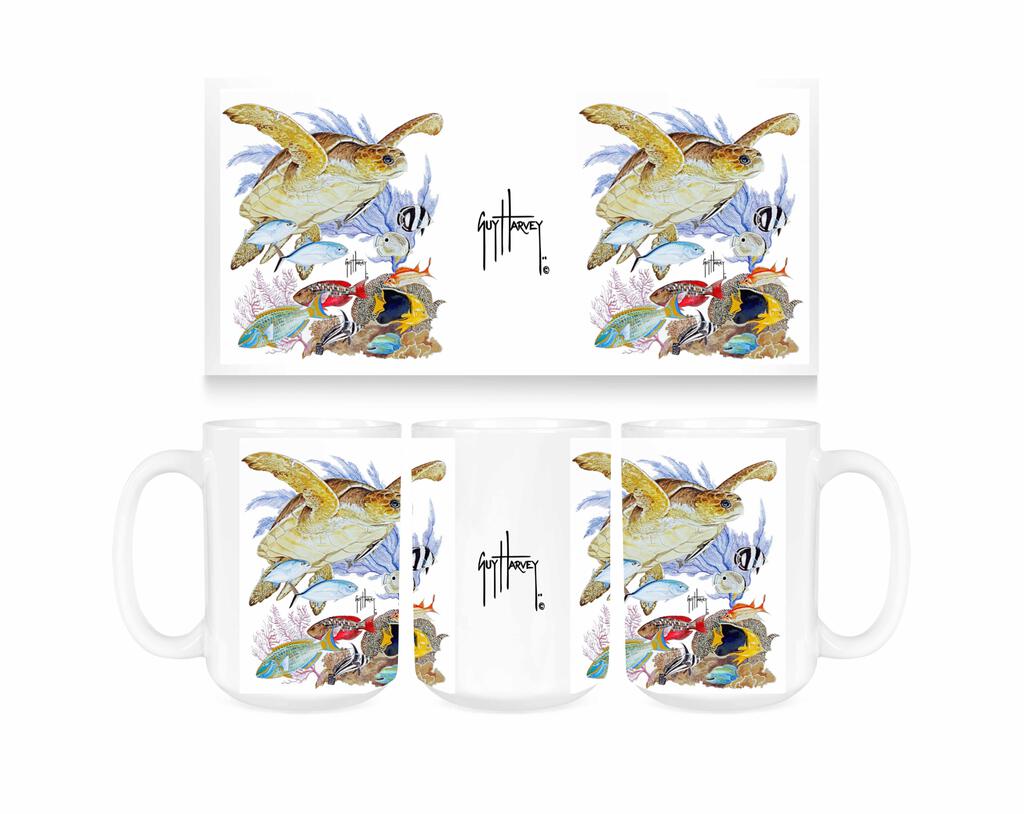 Guy Harvey Turtle Reef Ceramic Coffee Mug Tea Cup Fun Novelty Gift 15 oz 269243