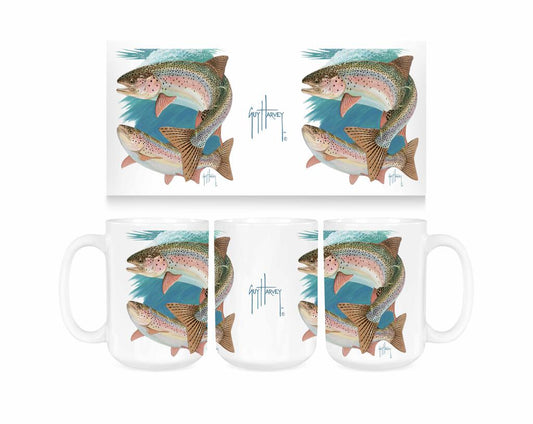 Guy Harvey Two Rainbow Trout Ceramic Coffee Mug Tea Cup Fun Novelty Gift 15 oz 269273