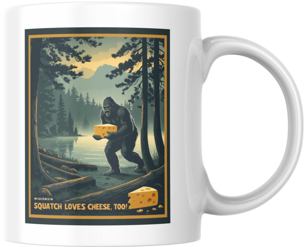 Wisconsin Squatch Loves Cheese Too Retro Travel Ceramic Coffee Mug Tea Cup Novelty Gift 12 oz 269292