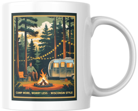 Wisconsin Camp More Worry Less Retro Travel Ceramic Coffee Mug Tea Cup Novelty Gift 12 oz 269293