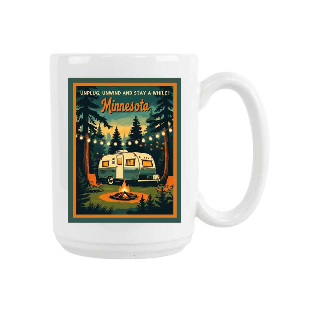 Minnesota Unplug Unwind Stay A While Retro Travel Ceramic Coffee Mug Tea Cup Novelty Gift 15 oz 269295